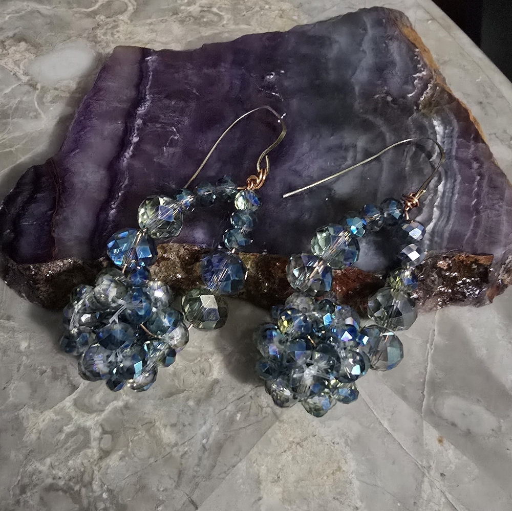 Handmade Blue AB Faceted Crystal Beaded Earrings